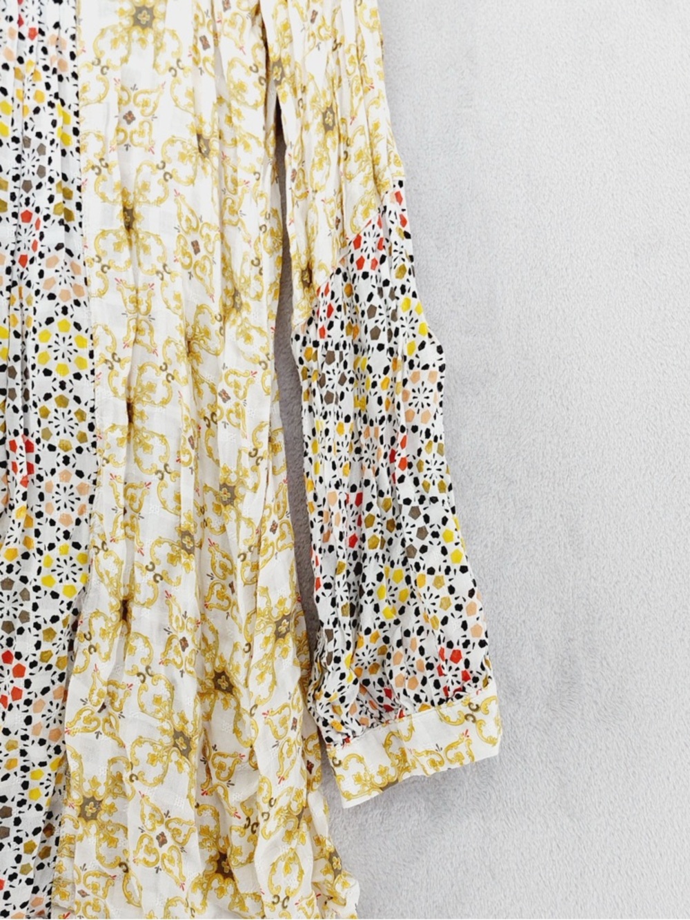 Jane and Delancey Blouse Women XL White Yellow Mixed Print Pintuck Shirt P4043 - Picture 5 of 10